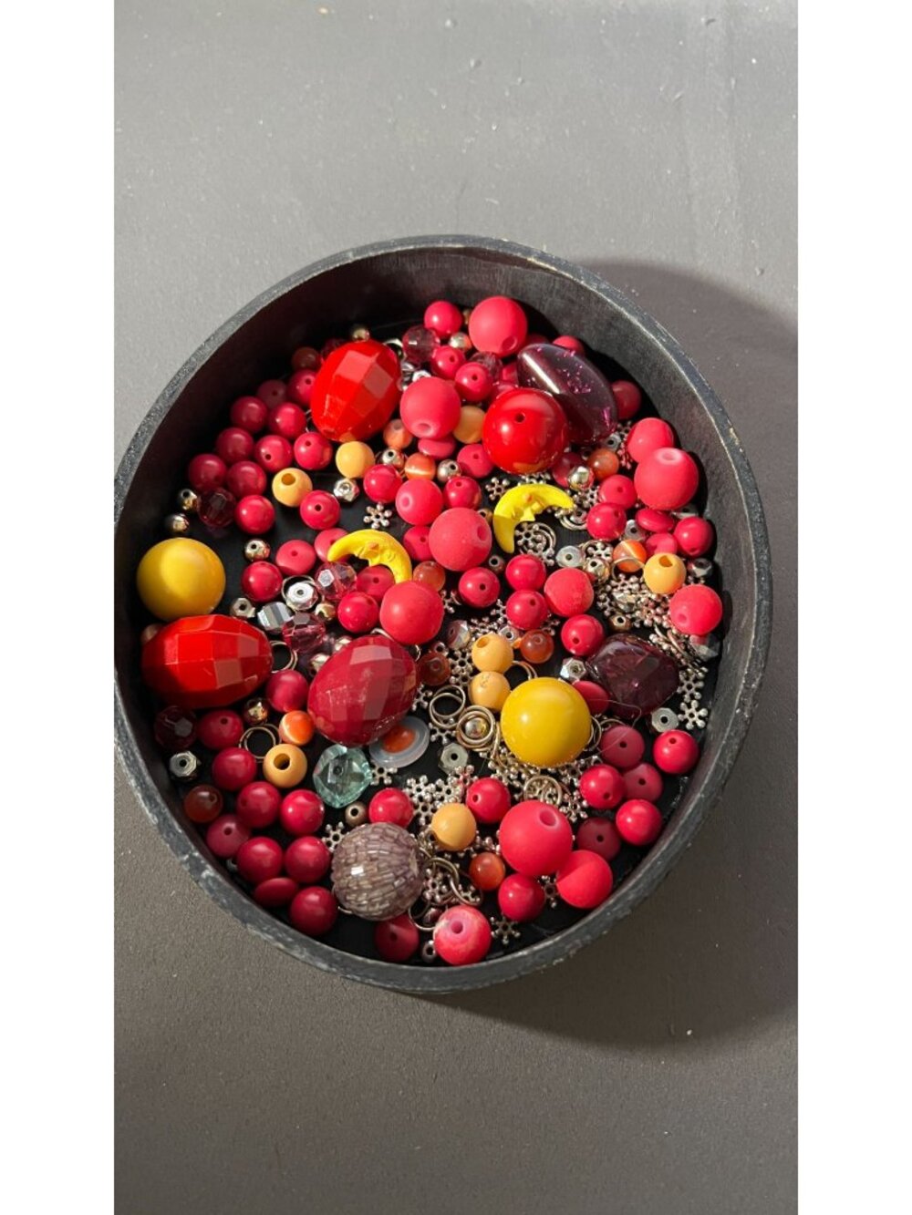 Mixed Craft Beads Assorted Red Yellow Metallic Acrylic & Glass